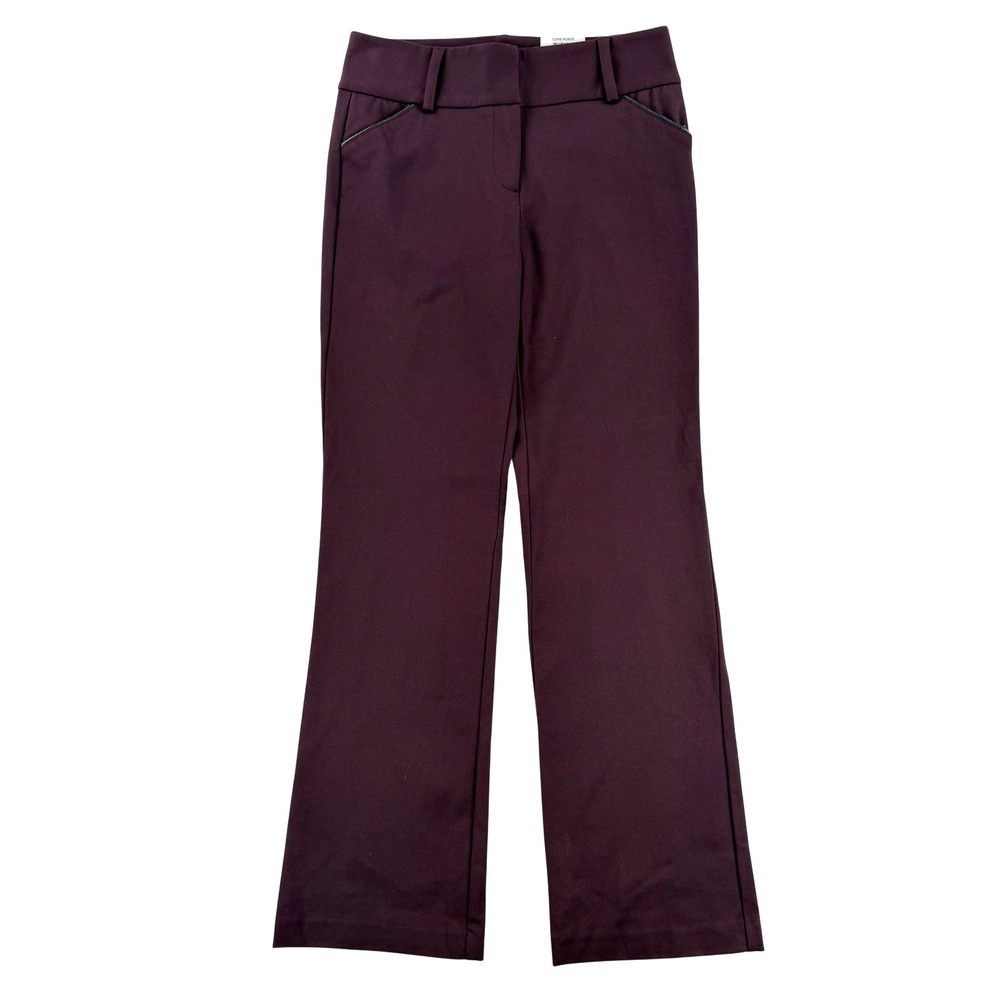 Alfani Dress Pants Womens 2S Purple Ponte Trouser Leg Faux Leather Trim Stretch